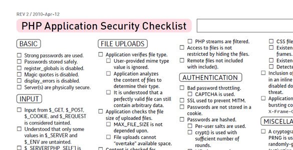 Printable PHP Security Checklist