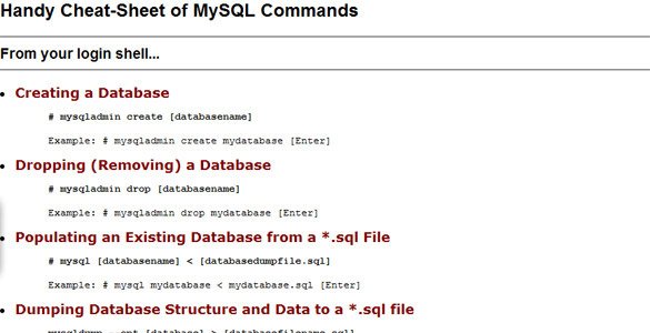 Handy Cheat Sheet of MySQL Commands
