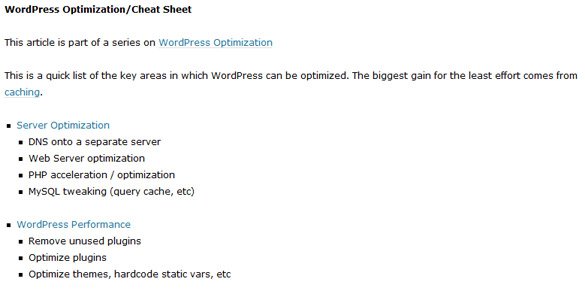 WordPress Optimization Cheat Sheet